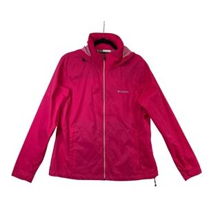 Columbia Jacket Womens XL Pink Windbreaker Packable Hood Vented Full Zip